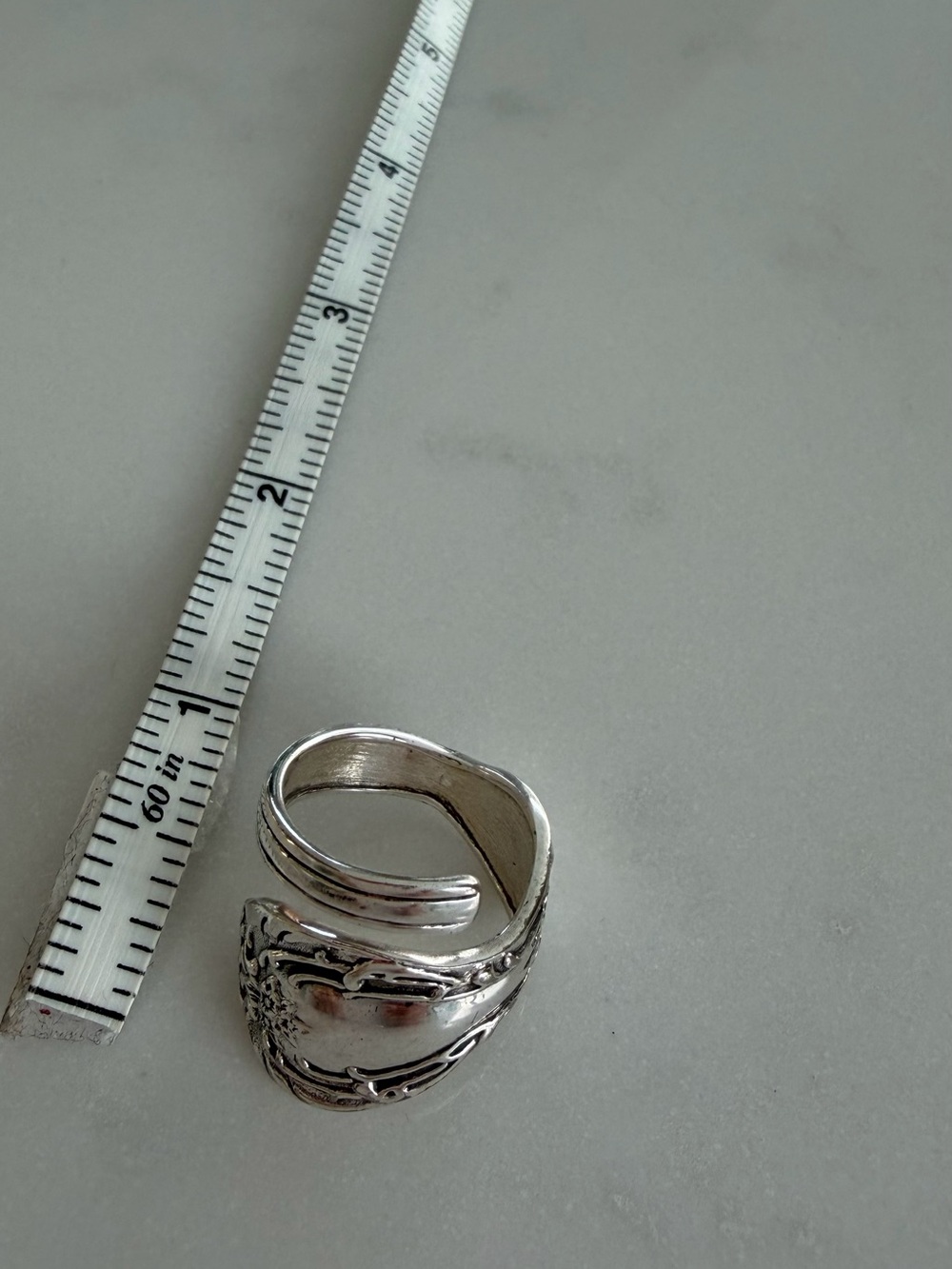 Vintage-Inspired Silver Spoon Ring - Sculpted Floral Accent